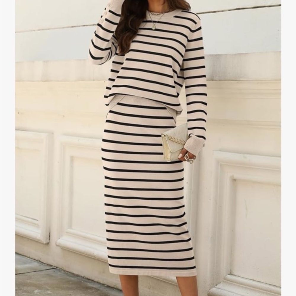 Striped Sweater and Skirt Set
